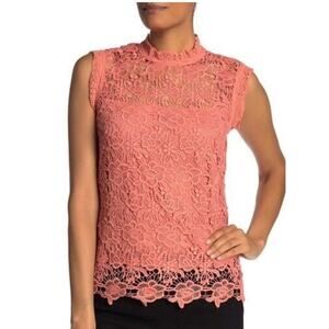 NWT NANETTE Nanette Lepore Pink Coral Lace Mock Neck Elegant Tank Top $98 Small